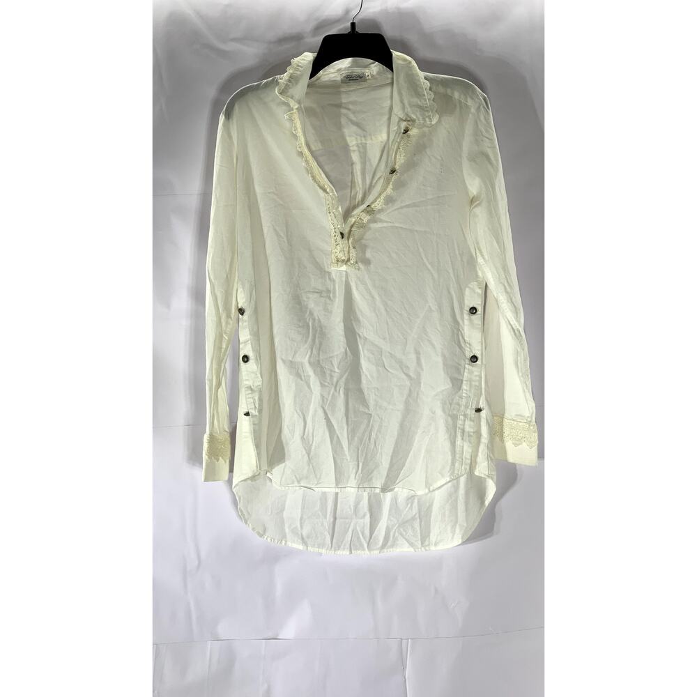 TASHA POLIZZI COLLECTION Women’s Cream Crochet Knit V-Neck Button Top SZ M